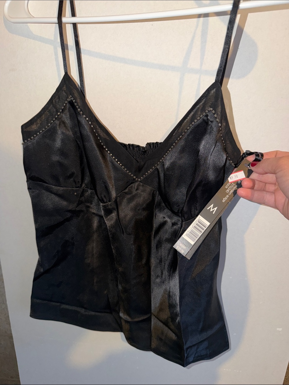 Pierre Cardin Black Satin Spaghetti Strap Cami Top